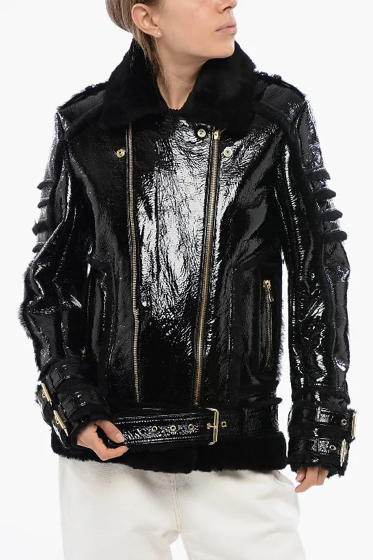 Balmain Shearling Biker Jacket Dapper Women's Bow - adorned