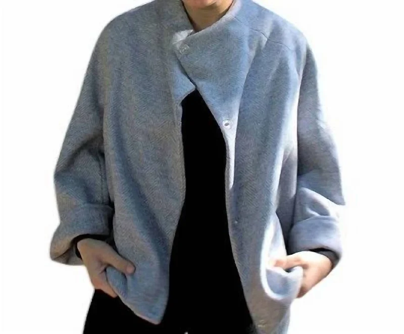 Herringbone Pattern Kimono Style Jacket In Off White/grey Herringbone Contemporary 