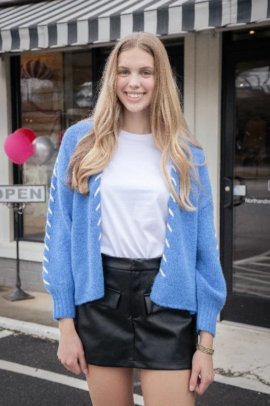 Tierney Stitch Detail Cardigan, Blue-White Athletic Women's 