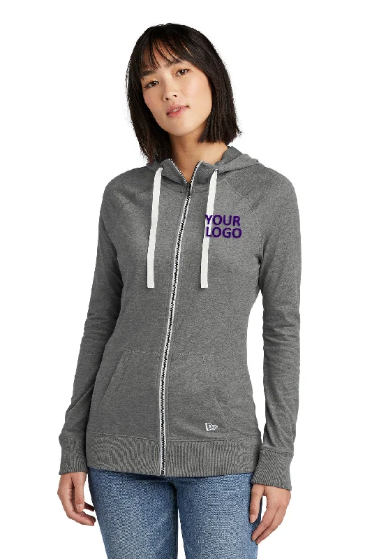 New Era Ladies Sueded Cotton Custom Zip Hoodies, Shadow Grey Heather Modern Women's Tech