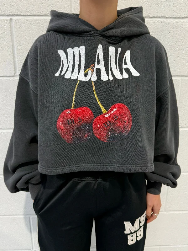 Washed Black Cherry Cropped Hoodie. Stylish Women's Neon