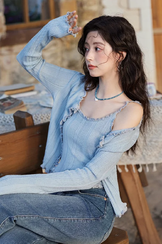 Spaghetti Strap Top and Cardigan Set Bohemian Women's Free