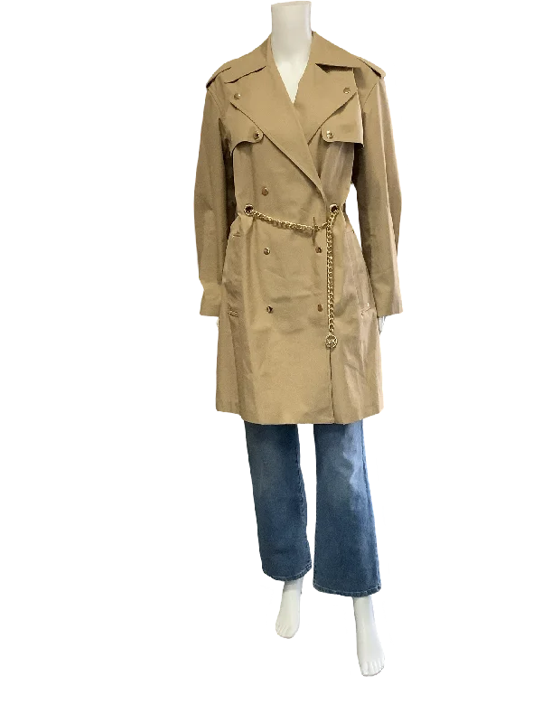 Michael Kors Trench Coat Midi Length Notched Collar Neutral Size XS Vacation