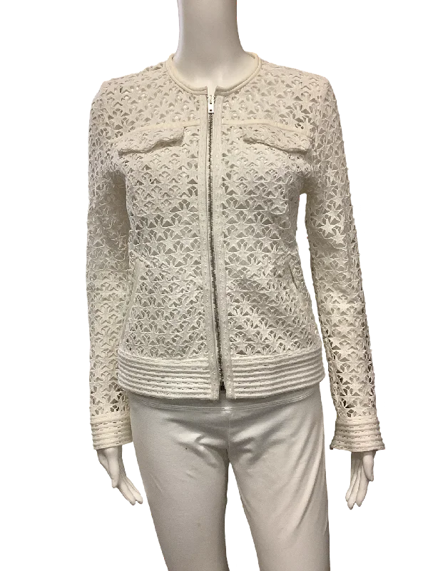 IRO Women's Jacket White Lace Leather Trim Size 6/36 Refined Women's Hand - crafted