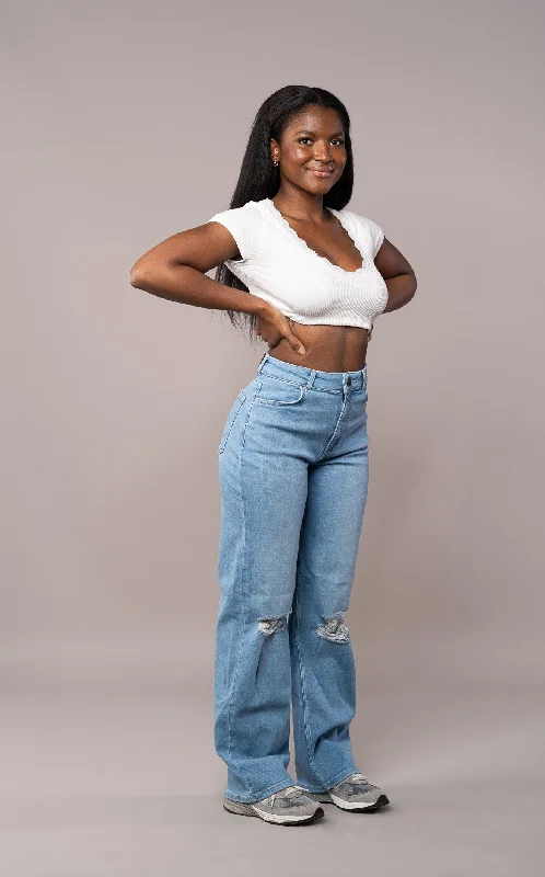 Womens Baggy Ripped Fitjeans - Arctic Light Blue Unique Women's Upcycled