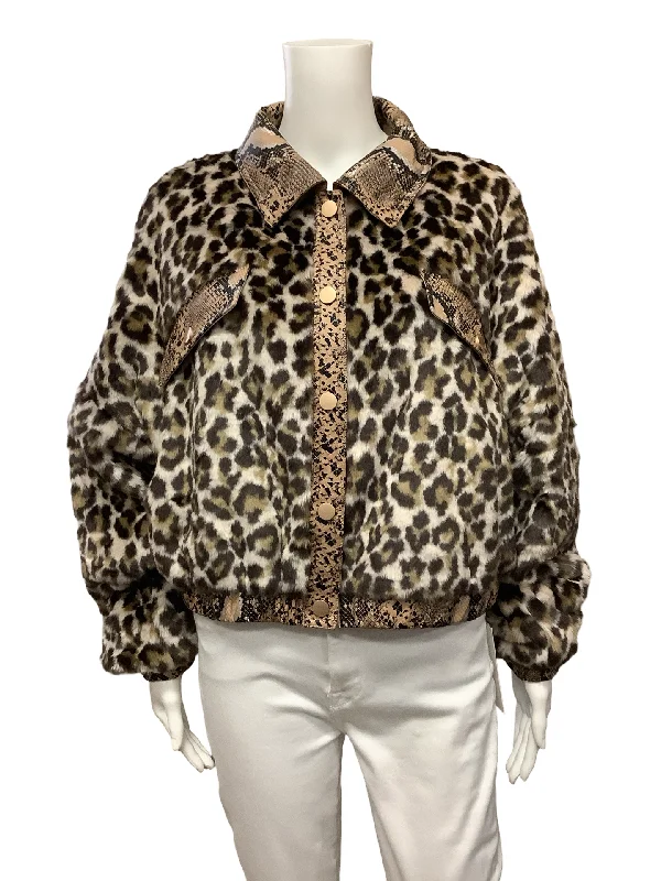 Jayley Jacket Animal Print Cropped Faux Leather Suede W/Tags Size: L/XL Feminine Women's Style 