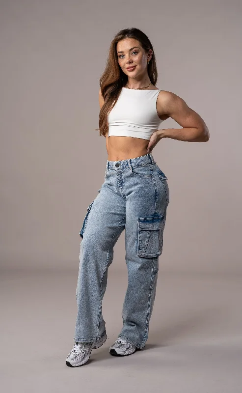 Womens Cargo Fitjeans - 80s Blue British Gentlewoman Style