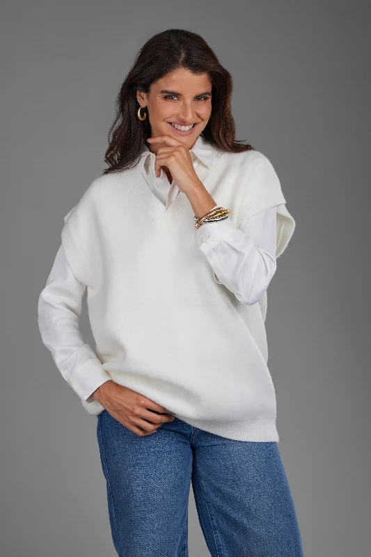 Cotton V Neck Sweater Vest White Street
