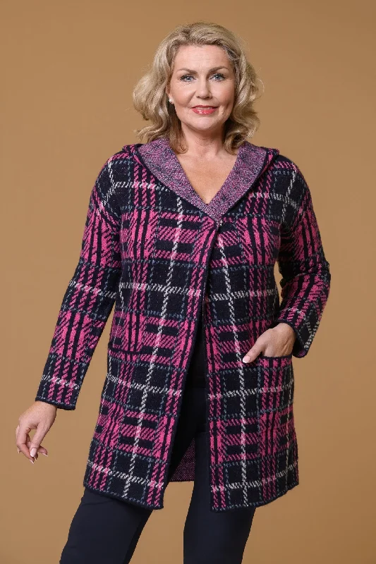 Check Hooded Cardigan- Navy Adventure