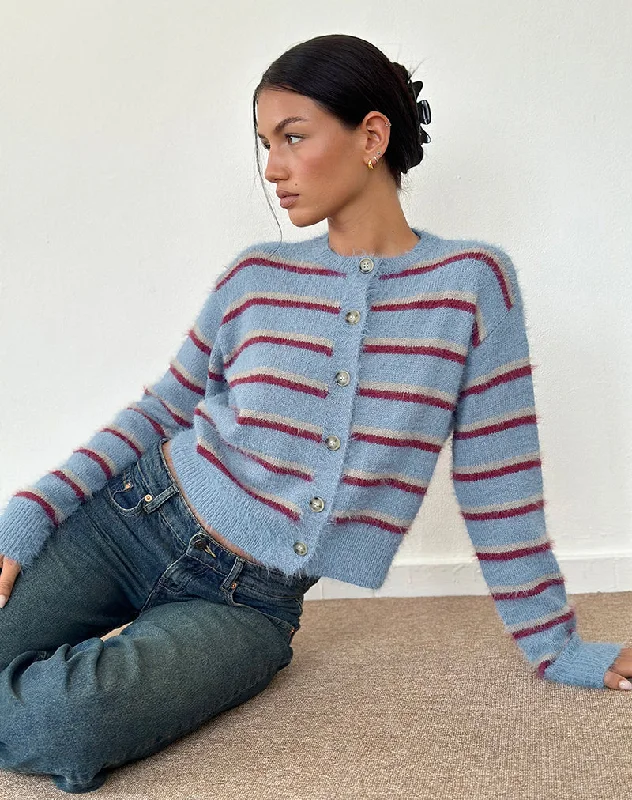 Audrina Cardigan in Blue and Red Stripe Gym