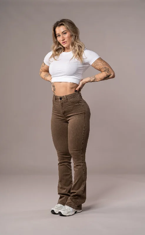 Womens Pastel Flared Fitjeans - Brown Dapper Women's 1920S