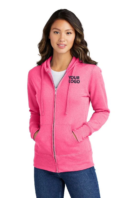 Port & Company Ladies Core Fleece Custom Zip Hoodies, Neon Pink Sustainable Organic