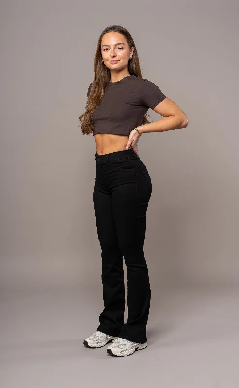 Womens Flared Mid Waisted Fitjeans - Black Contemporary 