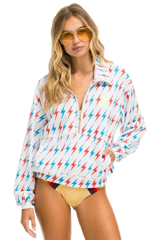 AVIATOR BOLT W/ BOLT EMBROIDERY FLEECE HALF ZIP SWEATSHIRT - WHITE // USA Bold Women's Animal Print