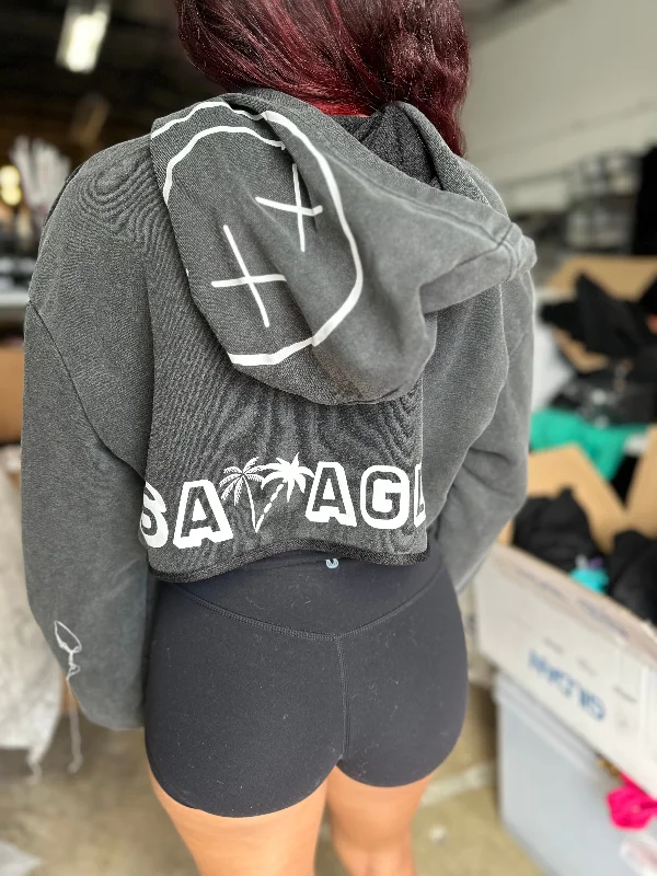 Salty Savage Ladies "90’s Beach" Mineral Washed Cropped Hoodie Confident Women's Power Salty Savage Ladies "90’s Beach" Mineral Washed Cropped Hoodie Confident Women's Power
