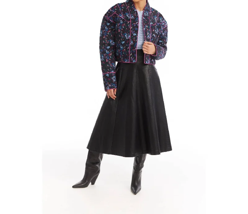 Quilted Jacket In Black Floral Refined Women's Classic 