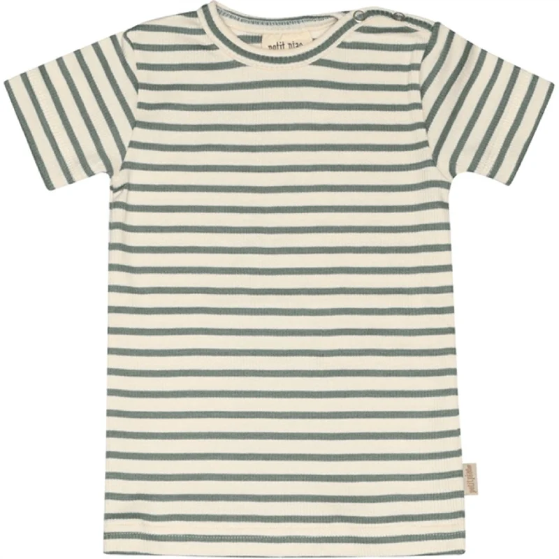 Petit Piao Light Petrol/Offwhite T-shirt S/S Modal Striped Feminine Women's Soft 