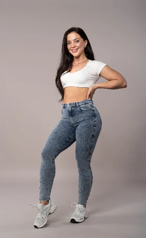 Womens Vital High Waisted Fitjeans - 80s Blue Artistic Women's Hand - painted
