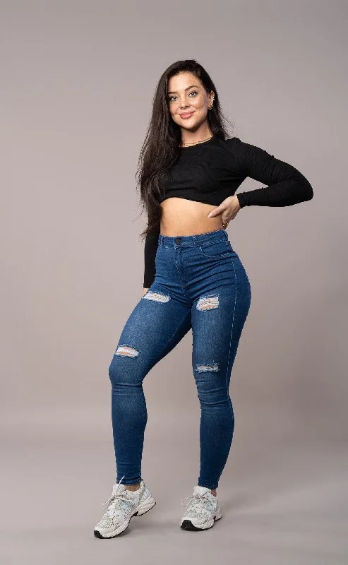 Womens Regular V2 4 Hole Ripped High Waisted Fitjeans - Azure Blue Modern Women's 