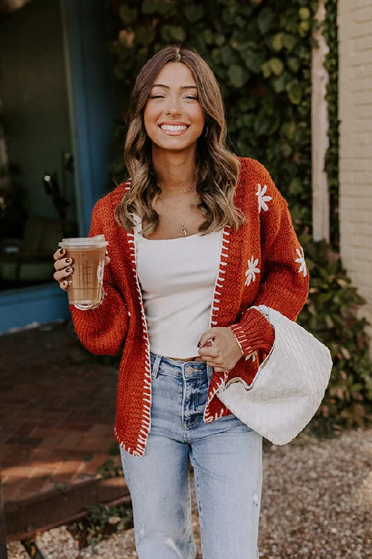 Chai Latte Please Knit Cardigan in Rust Trendy Women's Oversized