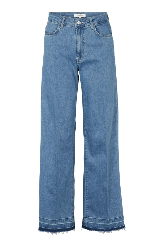 Enya Light Jeans - Denim Blue Fringe Relaxed Women's 
