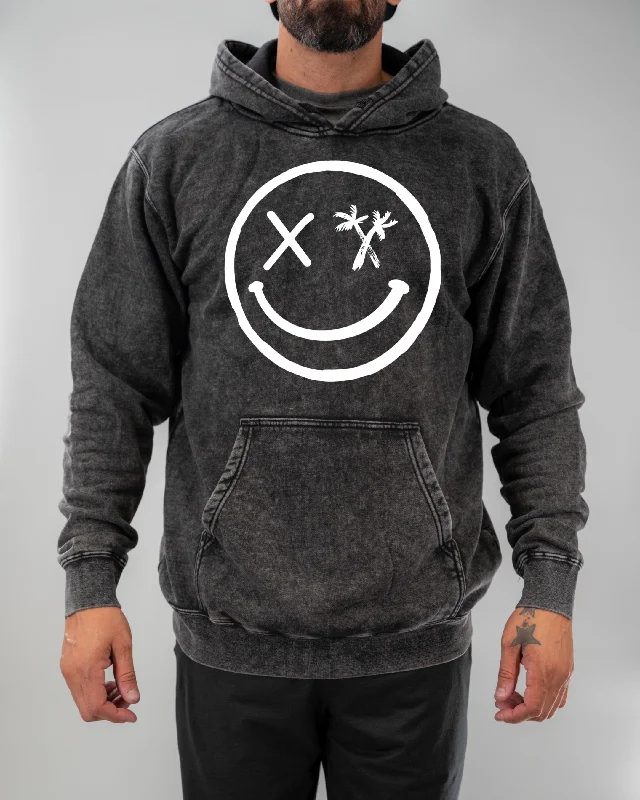 Salty Savage Unisex “Spliced Smile” Mineral Wash Hoodie Cool Women's Distressed