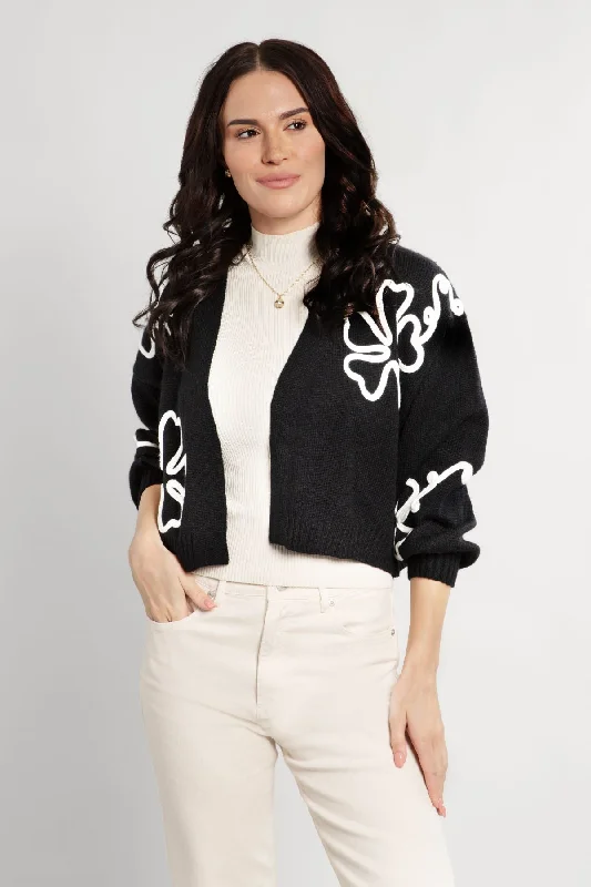 Cropped Floral Cardigan Squiggle Casual Women's Japanese 