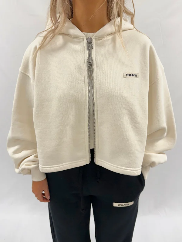 Cream Core Heavyweight Cropped Zip Hoodie. Modern Women's 