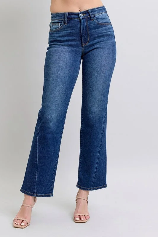 Judy Blue Full Size Side Seam Detail Straight Jeans with Pockets Feminine Women's Soft 