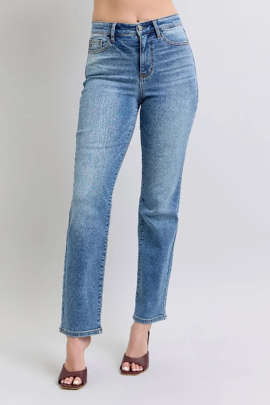 Judy Blue Full Size Wash Thermal Straight Jeans with Pockets Casual Women's Loose - fitting