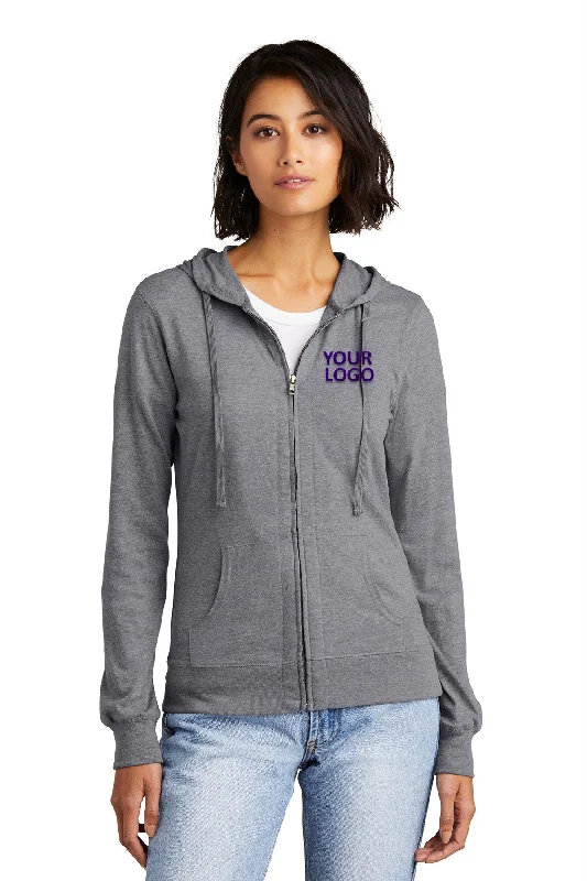 District Ladies Juniors Jersey Full-Zip Hoodies, Dark Heather Grey Athletic Women's High - 