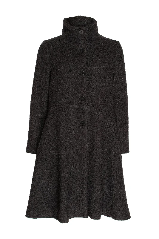 High Collar Flared Coat - Black 8604 Classic Women's Tweed