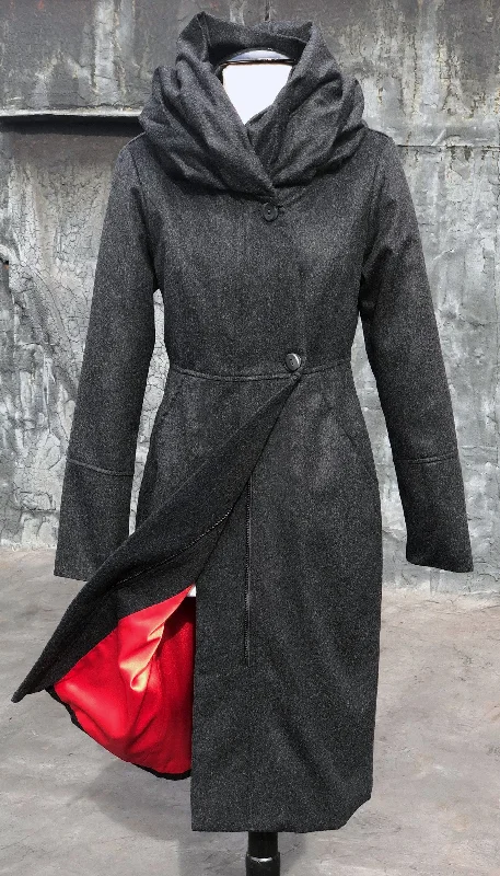Cowl/Hood Zip Coat/Charcoal Preppy Women's College