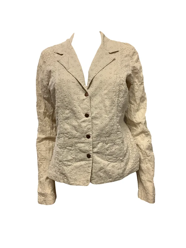 Johnny Was Jacket Ivory Eyelet Notched Lapels Size: M Laid - back Women's Style