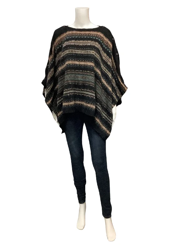 J Jill Women's Poncho Black Print Size: OS Scandinavian