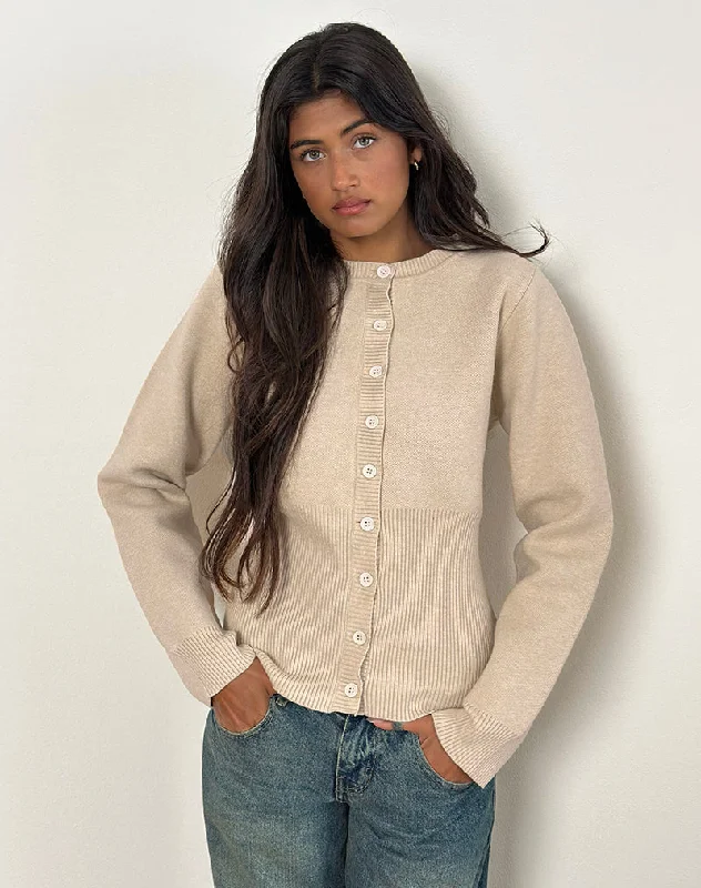 Subra Long Sleeve Ribbed Hem Cardigan in Ivory Earthy Women's Hemp - based