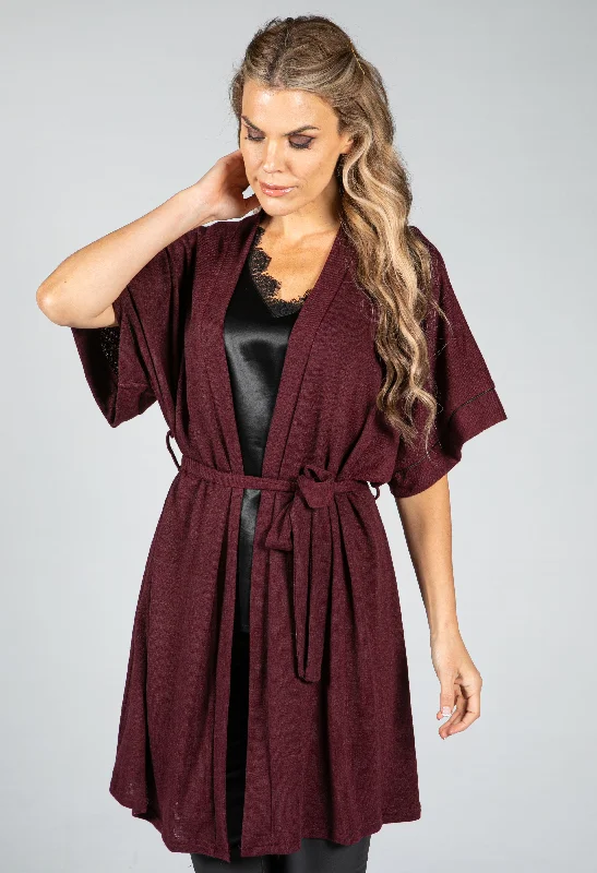 Fine Knit Kimono Cardigan in Wine British Gentlewoman Style