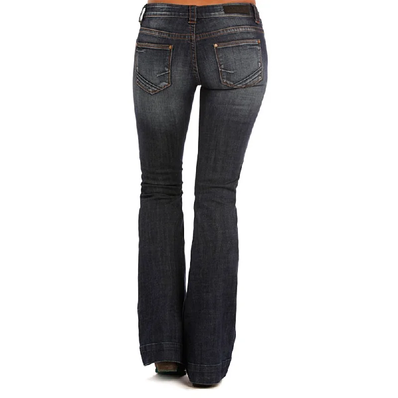 Rock and Roll Cowgirl Womens Rival Straight Leg In Dark Vintage W6138S, 26x34 Cool Women's Distressed