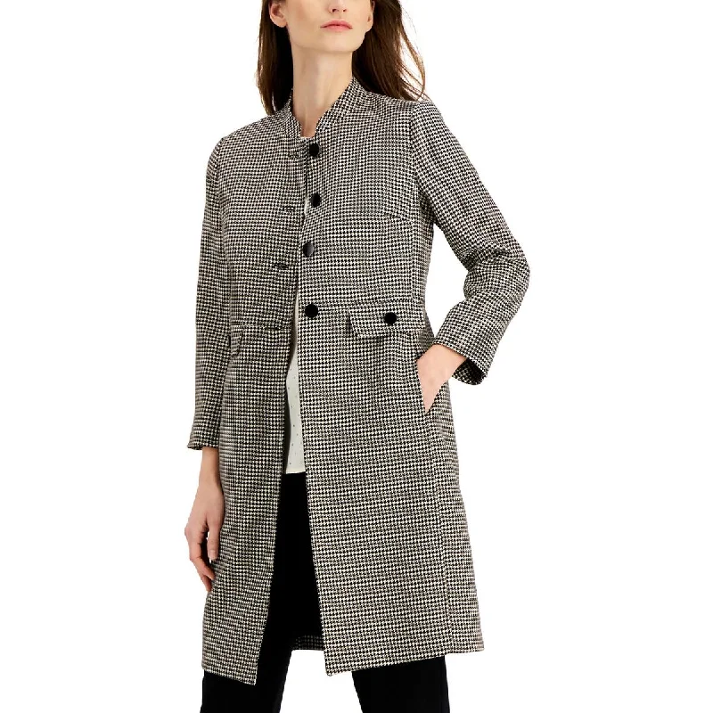 Womens Houndstooth Long Pea Coat Sophisticated Women's 