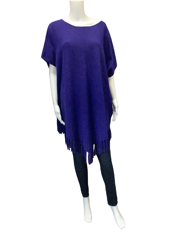 White and Warren Women's Poncho Purple Fringed Sweater Size: L Youthful Women's Pop