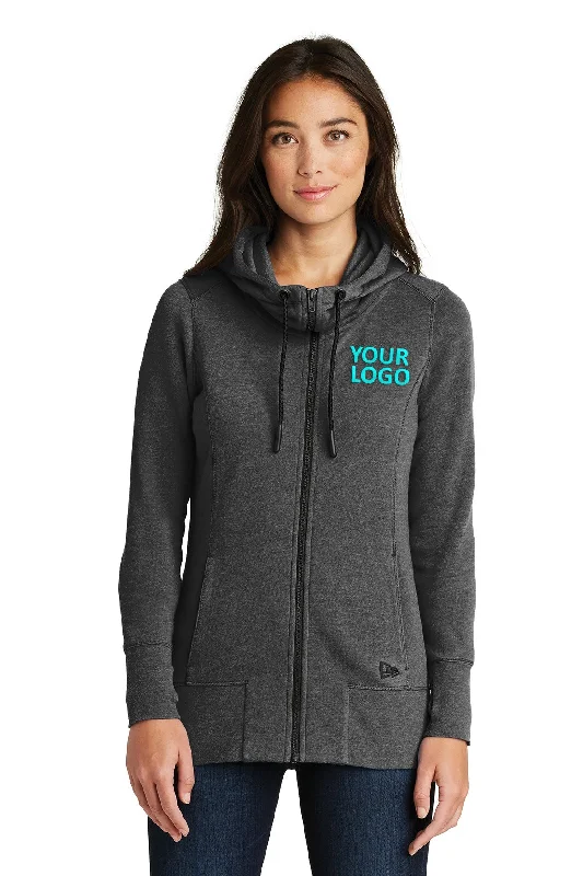 New Era Ladies Tri Blend Fleece Custom Zip Hoodies, Black Heather Relaxed Women's 