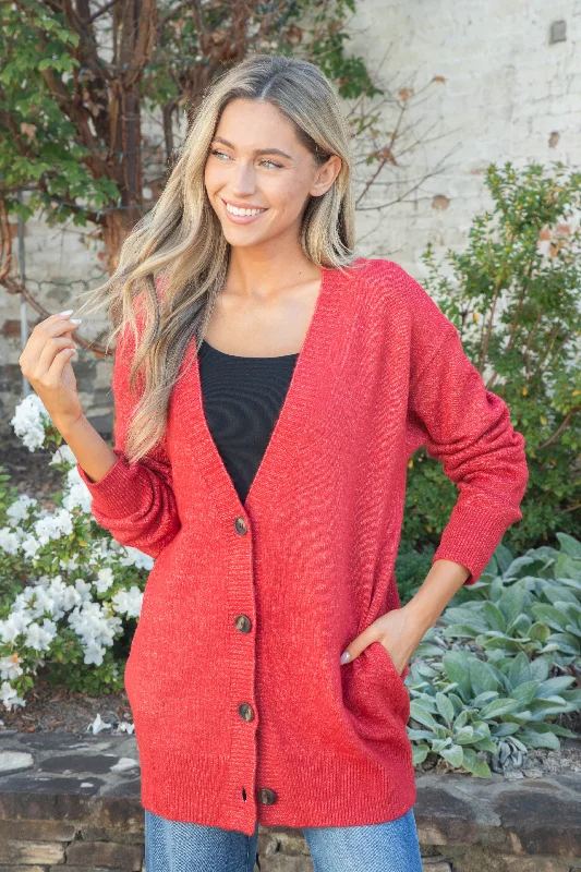Maddi Oversized Long Cardigan, Red Unique Women's Upcycled