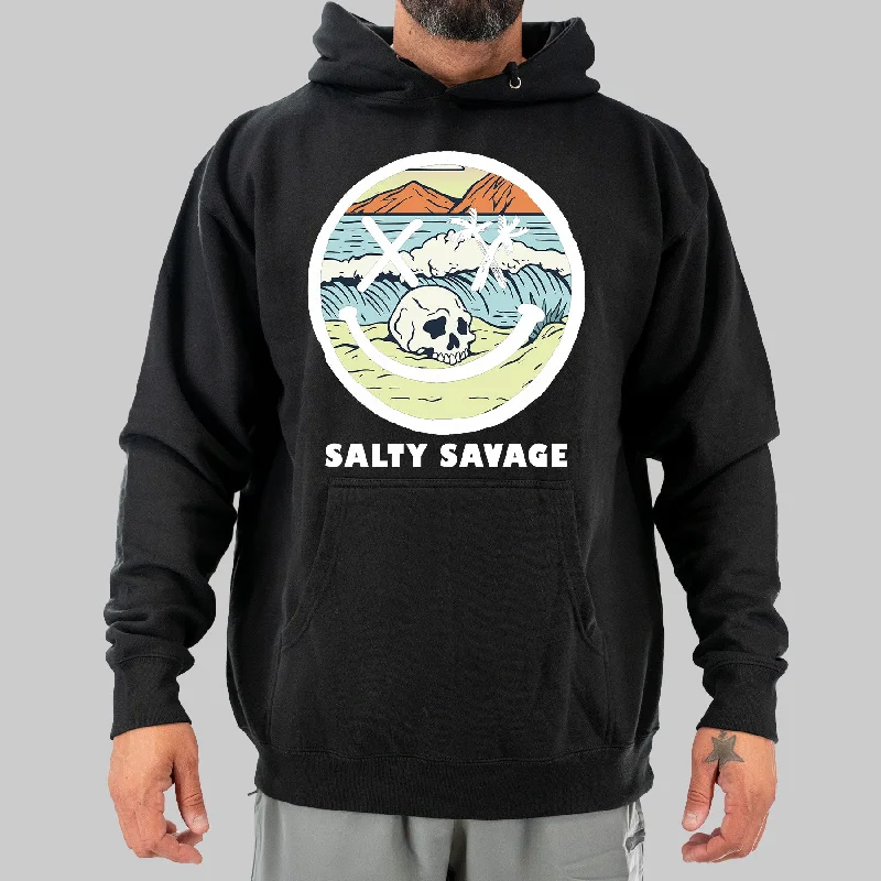 Salty Savage Unisex "Spliced Smile Beach Skull" Hoodie Youthful Women's Pop