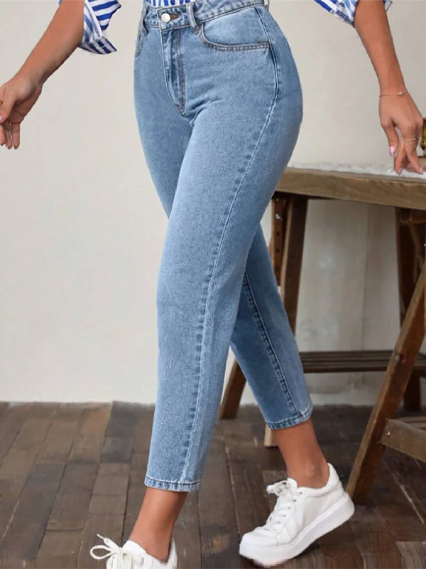 High Waist Jeans with Pockets Streetwear Style for 
