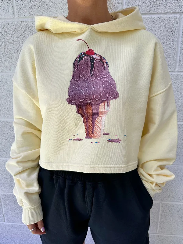 Lemon Ice Cream Cropped Hoodie. Streetwear Style for 