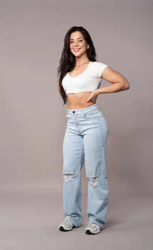 Womens Baggy Ripped Fitjeans - Vintage Blue Sophisticated Women's Tailored