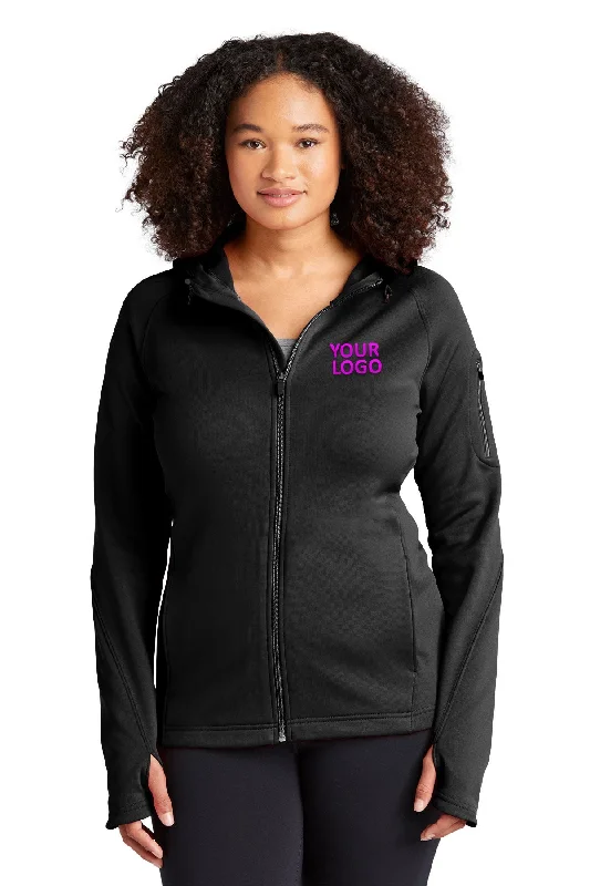 Sport-Tek Ladies Tech Fleece Customized Full-Zip Hooded Jackets, Black Relaxed Women's 
