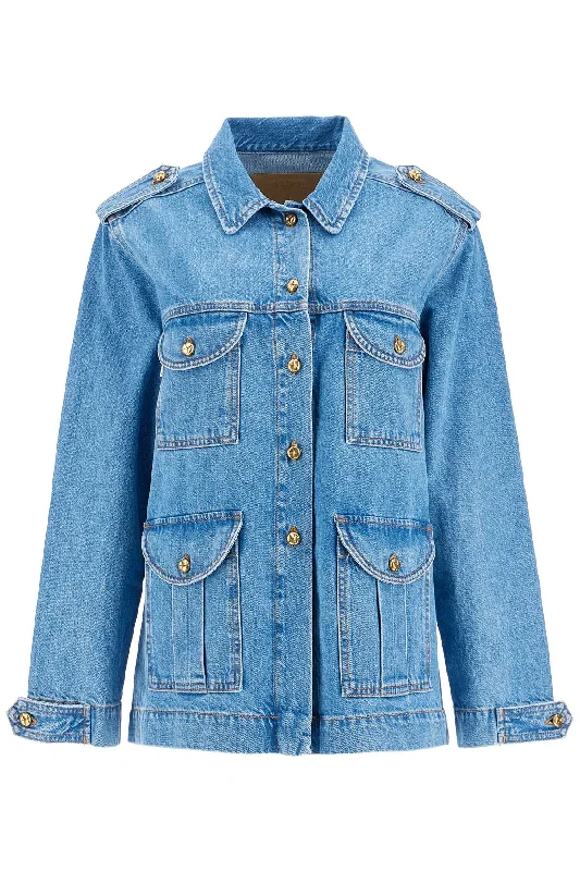 Blaze Milano Women's blue Cotton Military Safari Jacket With Multiple Pockets Gym