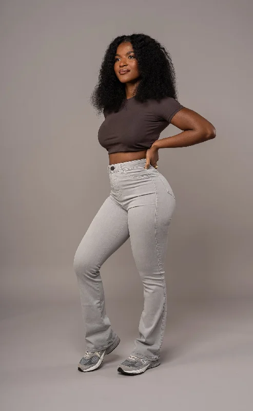 Womens Pastel Flared Fitjeans - Ash Grey Youthful Women's Pop