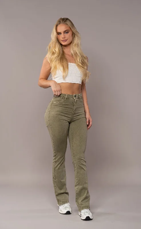 Womens Pastel Flared Fitjeans - Khaki Youthful Women's Anime - inspired